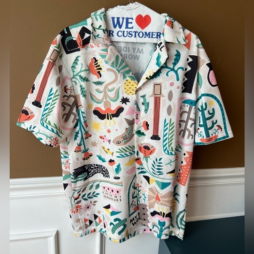 Zara Multicolor Novelty Print Mens Graphic Resortwear Button-down Shirt Size M - Picture 6 of 10